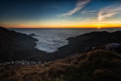 Scenic view of sea against sky during sunset