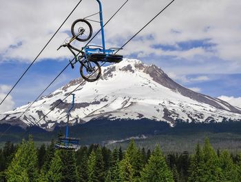 Low angle view of overhead cable car