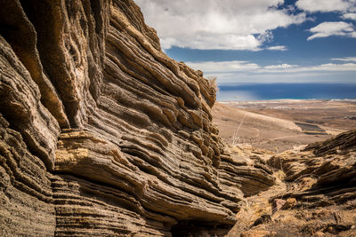 Panoramic view of rock formations on landscape against sky