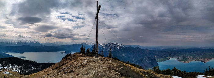 Panoramic view of snowcapped mountains against sky