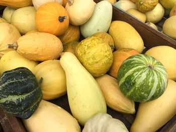 Full frame shot of squashes in crate