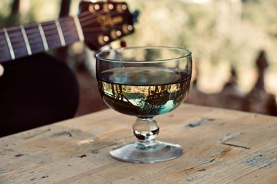 Close-up of wine glass on table