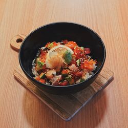 High angle view of food in bowl on table