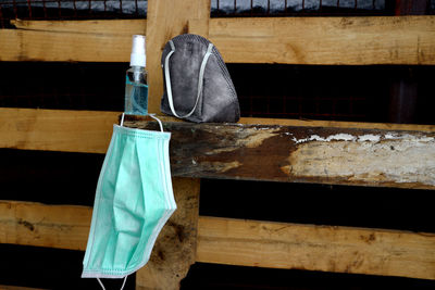Close-up of clothes drying on wood