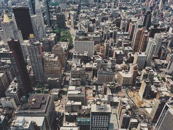 High angle view of modern buildings in city