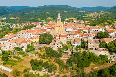 High angle view of townscape against sky