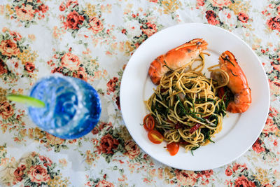 Directly above shot of salad in plate on table