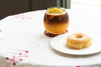 High angle view of dessert on table