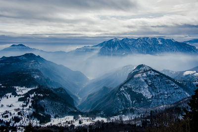 Scenic view of snowcapped mountains against sky