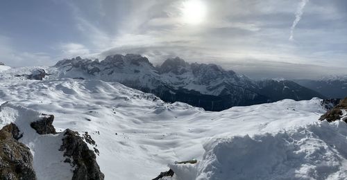 Scenic view of snowcapped mountains against sky