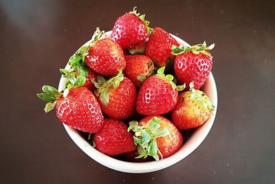 High angle view of strawberries