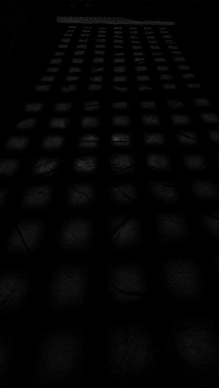 shadow, indoors, night, dark, pattern, sunlight, no people, illuminated, close-up, high angle view, light - natural phenomenon, textured, in a row, selective focus, vignette, diminishing perspective, wall - building feature, surface level, built structure