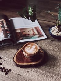 High angle view of coffee on table