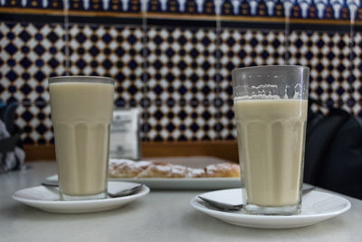 Close-up of coffee cup on table