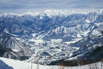 Scenic view of snowcapped mountains against sky