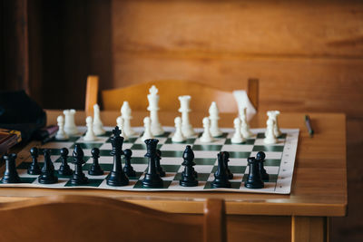 Row of chess on table at home
