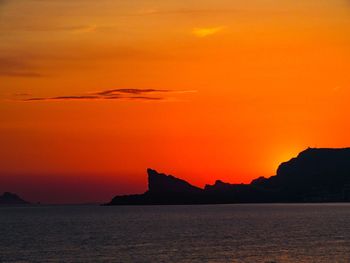 Scenic view of sea against orange sky