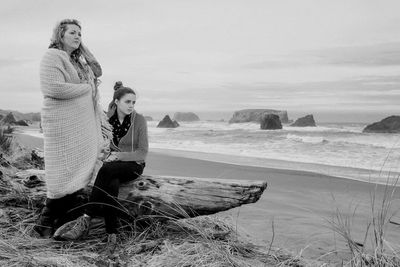 Mother and daughter on beach