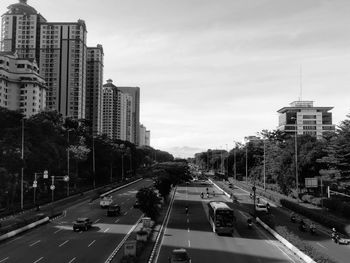 High angle view of buildings in city