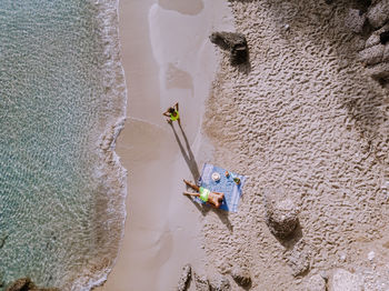 High angle view of people on beach