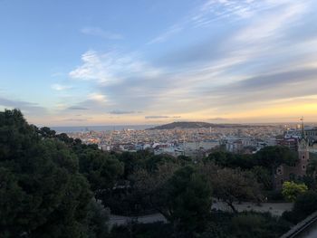 High angle view of townscape against sky during sunset