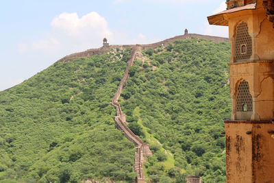 View of castle on mountain against sky