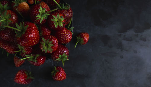 High angle view of strawberries