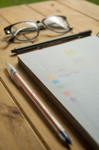 High angle view of pen on table