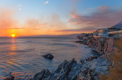 Scenic view of sea against sky during sunset