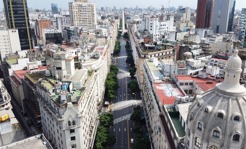 High angle view of buildings in city