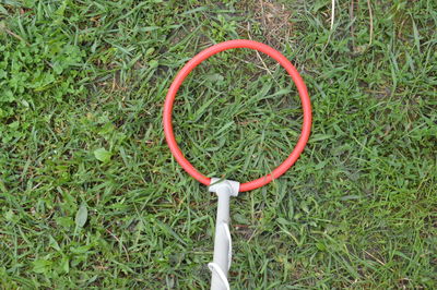 High angle view of cross on field