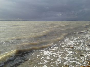 Scenic view of sea against cloudy sky