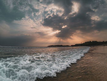 Sunset evening seascape orange clouds