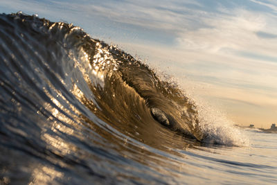 High angle view of man swimming in lake