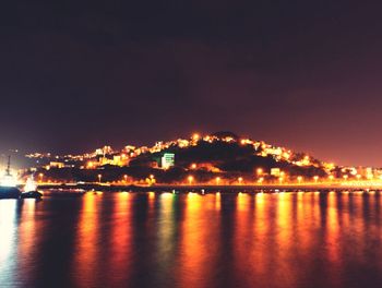 Bridge over river at night