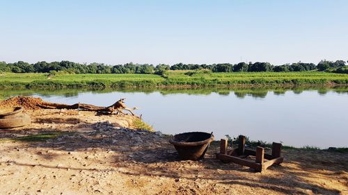 Scenic view of lake against clear sky