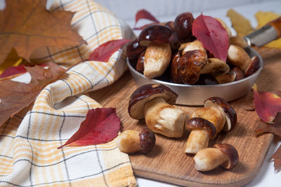 Close-up of mushrooms on table