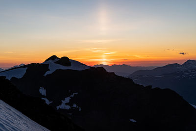 Scenic view of silhouette mountains against sky during sunset