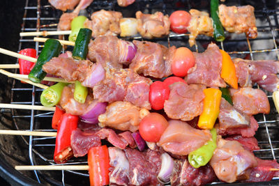 Close-up of vegetables on barbecue grill