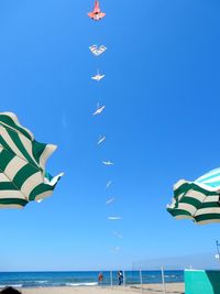 Scenic view of beach against clear blue sky