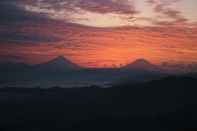 Scenic view of silhouette mountain against sky during sunset