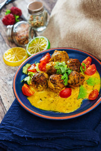 High angle view of meal served in plate