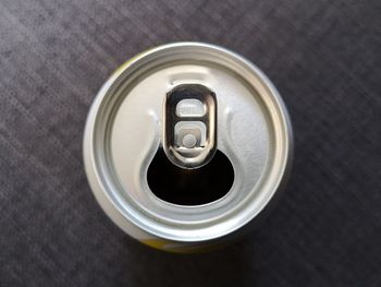 High angle view of drink on metal