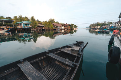 Panoramic view of pier over lake against sky