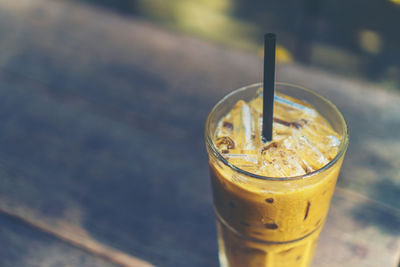 High angle view of coffee on table