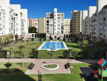 Buildings against blue sky