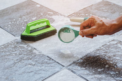 High angle view of person preparing food