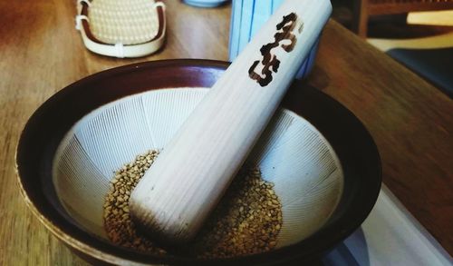 Close-up of food on table