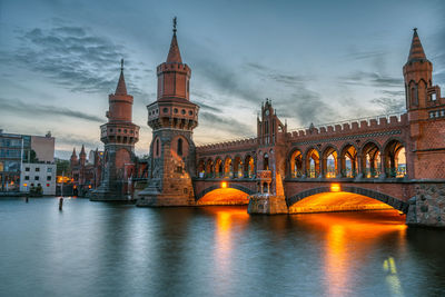 The beautiful oberbaum bridge in berlin at dusk