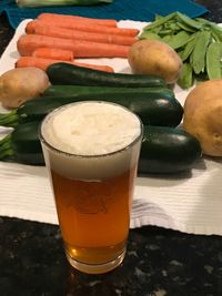 Close-up of beer on table